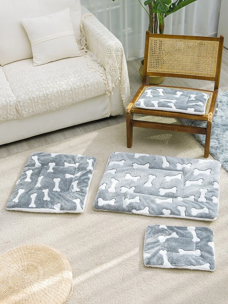 مفرش للحيوانات الأليفة بنمط عظمي على شكل قفص للحيوانات الأليفة مفرش سميك للقطط والكلاب وسادة نوم دافئة على الوجهين - متعدد الألوان - مشاهدة 2