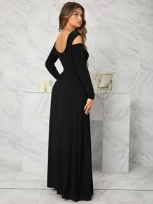 SHEIN Belle Cold Shoulder Split Thigh Dress,Tea Party Dress,Summer Dresses For Women - Black - View 3
