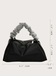 Sequin Decor Handle Chain Satchel Bag, Daily commuting use travel vacation out of the street black zipper metal chain Glitter handle PU material Glitter handle metal chain - Black - View 7