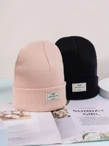 2pcs Letter Label Decor Beanie - Multicolor - View 1