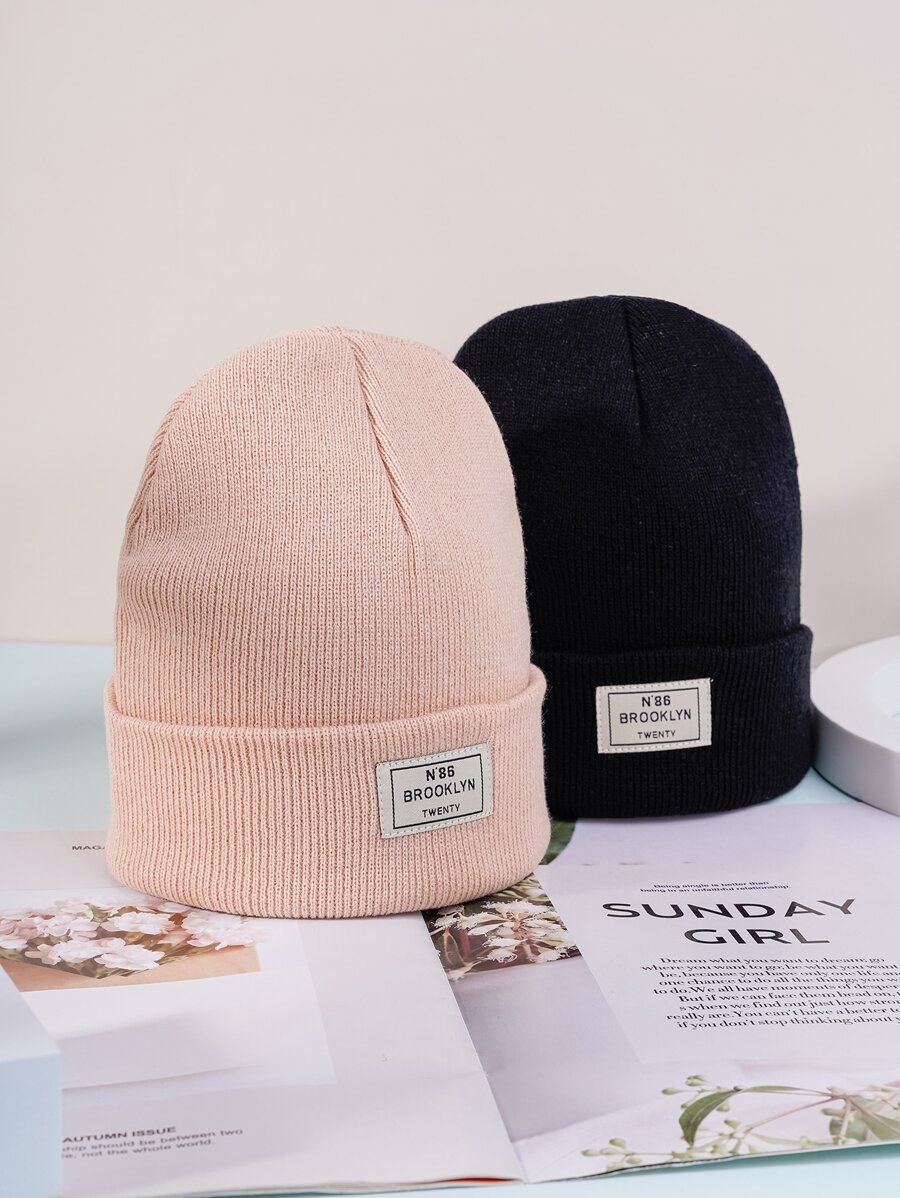 2pcs Letter Label Decor Beanie - Multicolor - View 1