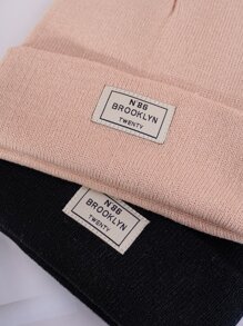 2pcs Letter Label Decor Beanie - Multicolor - View 3
