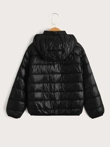 SHEIN Tween Boy Zip Up Hooded Padded Coat - Black - View 2