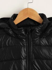 SHEIN Tween Boy Zip Up Hooded Padded Coat - Black - View 3