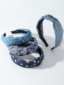 4 piezas de diademas para mujer con estampados de pañuelos, estrellas y rayas en azul vaquero, adecuadas para usar a diario y con atuendos de vacaciones