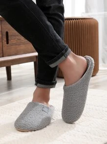 Pantuflas de ajuste ancho con gráfico de letras, pantuflas de dormitorio ligeras antideslizantes para hombres - Gris - Ver 5