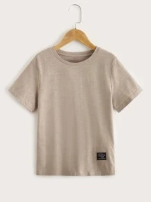 SHEIN Niños Camiseta tejido jaspeado con parche - Marrón Mocha - Ver 1