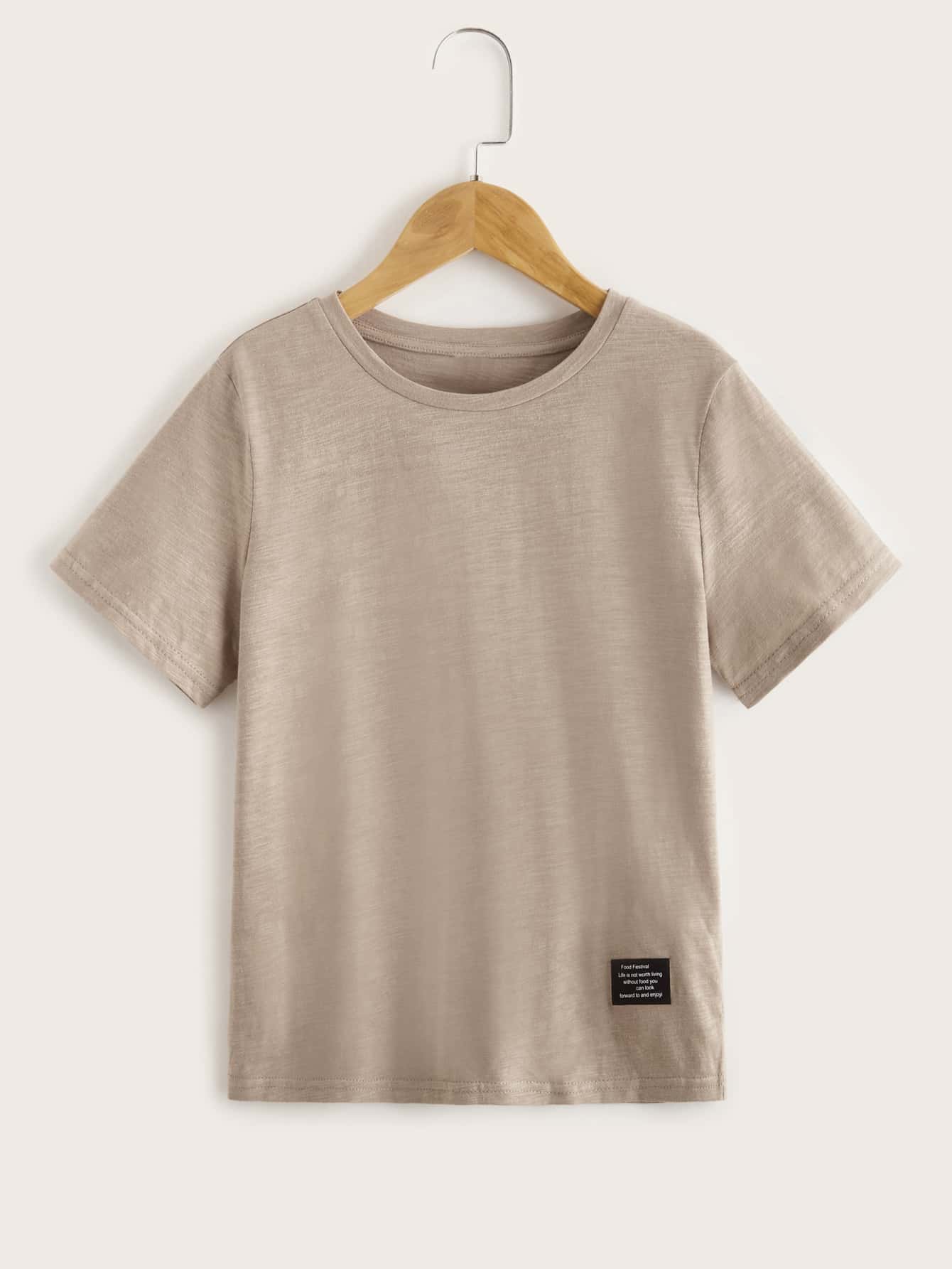 SHEIN Niños Camiseta tejido jaspeado con parche - Marrón Mocha - Ver 1