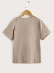 SHEIN Niños Camiseta tejido jaspeado con parche - Marrón Mocha - Ver 2
