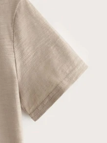 SHEIN Niños Camiseta tejido jaspeado con parche - Marrón Mocha - Ver 3