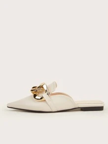 Giày đế bệt mũi nhọn họa tiết dây xích thu/đông - Màu be - Xem 3