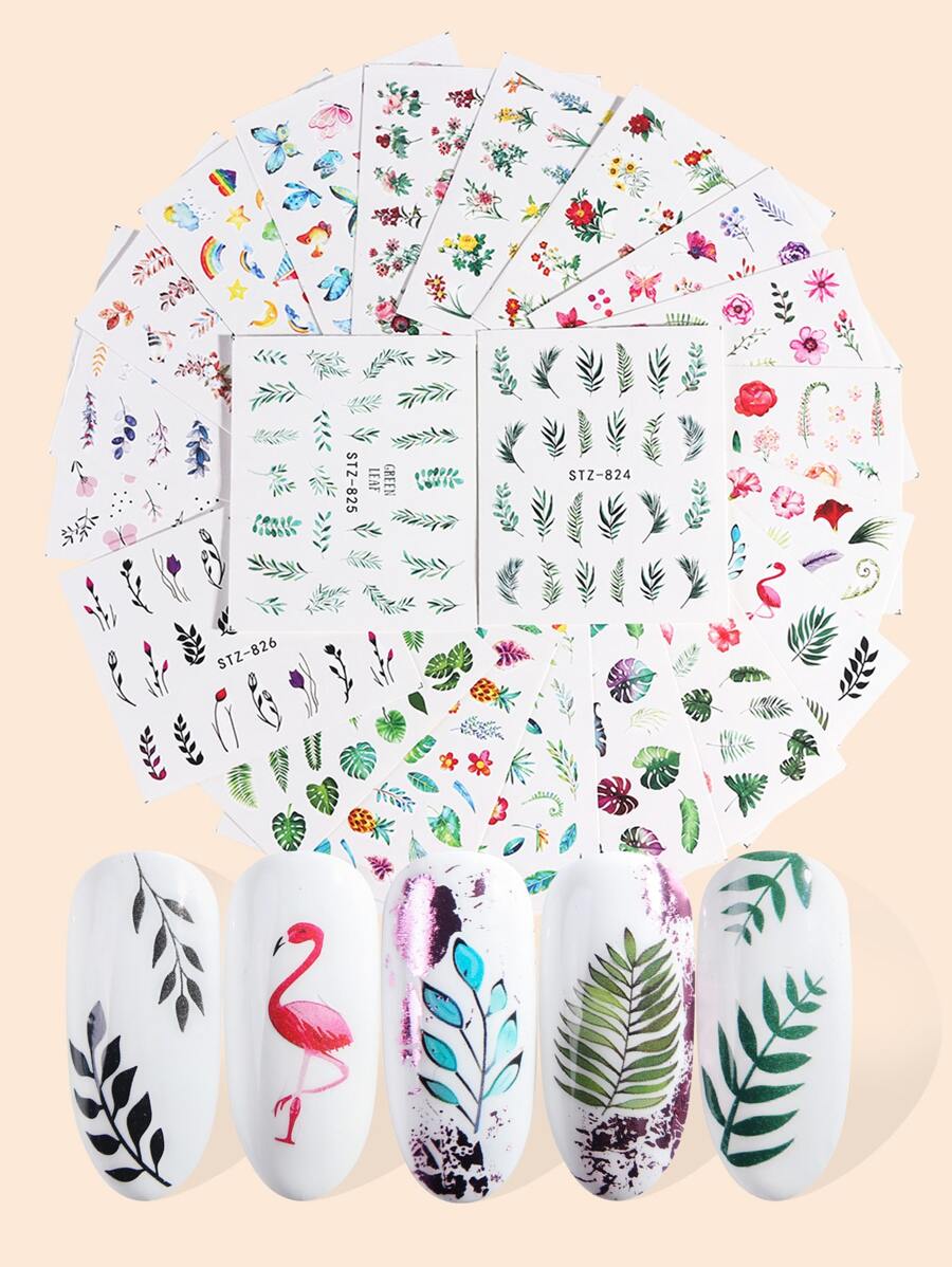 29sheets Plant Pattern Nail Water Decal Nail Stickers DIY - Multicolor - View 1