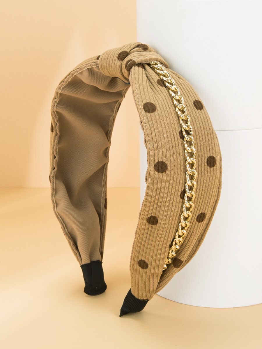 Knot & Chain Decor Wide Headband - Camel - View 1