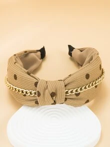 Knot & Chain Decor Wide Headband - Camel - View 2
