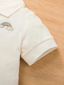 SHEIN Baby Girl Rainbow Embroidered Polo Neck Ruffle Trim Bodysuit - White - View 4