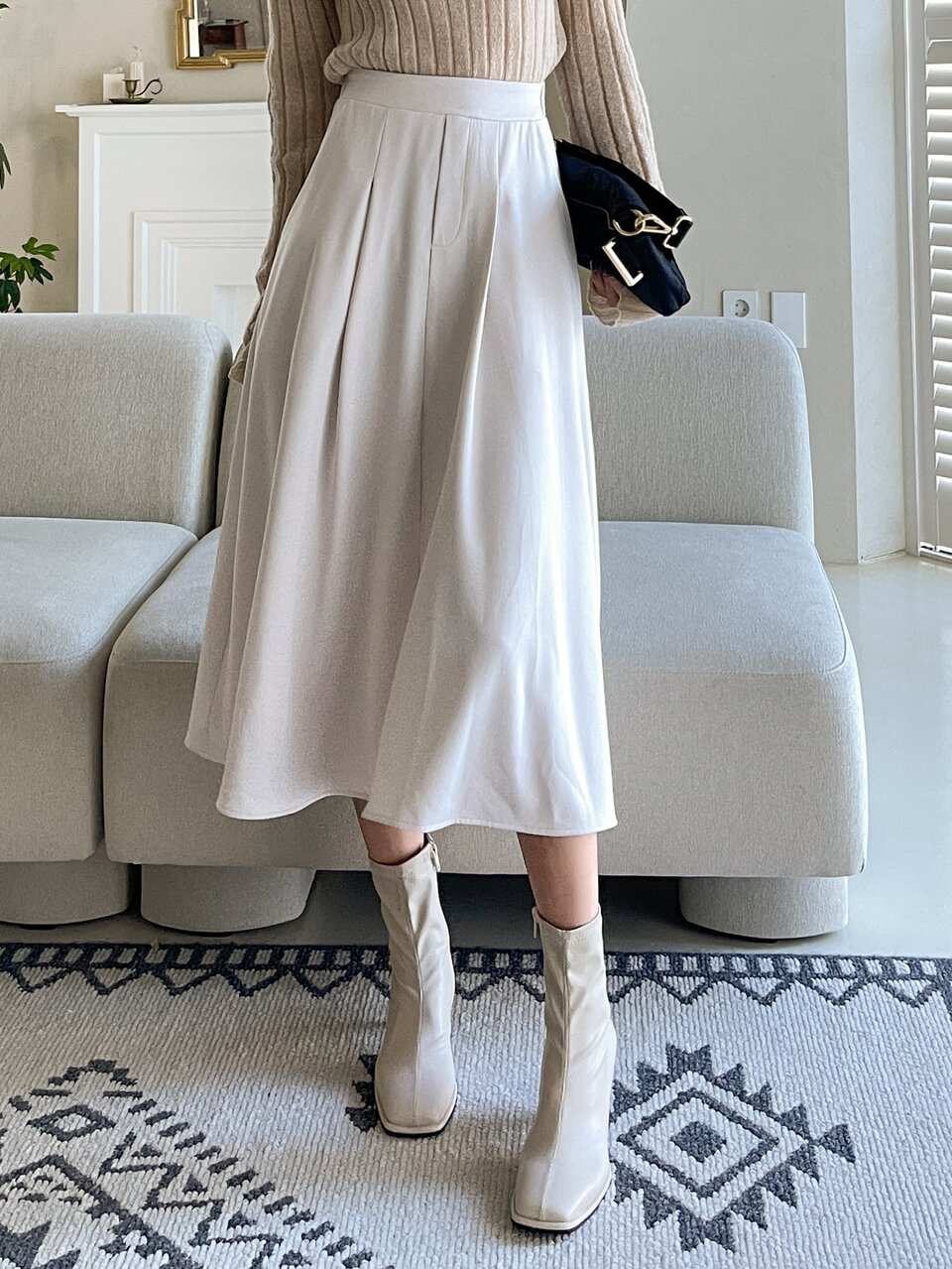 High Waist Plicated Detail Flared Skirt