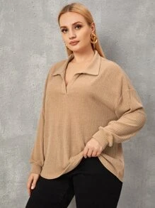 SHEIN LUNE Plus Drop Shoulder Solid Sweatshirt - Apricot - View 1
