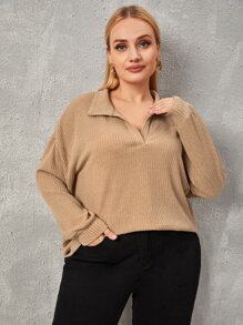 SHEIN LUNE Plus Drop Shoulder Solid Sweatshirt - Apricot - View 4