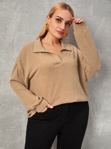 SHEIN LUNE Plus Drop Shoulder Solid Sweatshirt - Apricot - View 5