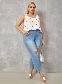 Áo hai dây Plus Size viền lá sen Tim Giải trí - trắng - Xem 3