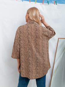 SHEIN LUNE Hơn Áo sơ mi In Tất cả Thả vai - Màu be - Xem 2