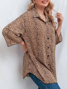 SHEIN LUNE Hơn Áo sơ mi In Tất cả Thả vai - Màu be - Xem 4