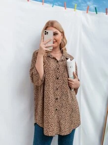 SHEIN LUNE Hơn Áo sơ mi In Tất cả Thả vai - Màu be - Xem 1