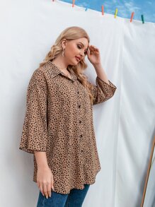 SHEIN LUNE Hơn Áo sơ mi In Tất cả Thả vai - Màu be - Xem 6