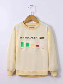 Girls Battery & Letter Graphic Sweatshirt - Beige - View 1