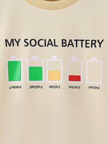 Girls Battery & Letter Graphic Sweatshirt - Beige - View 3