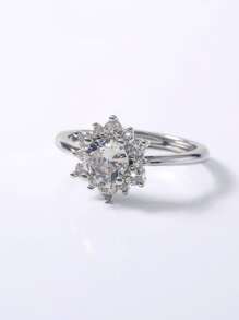 方晶鋯石裝飾戒指 - 銀色 - 查看 3