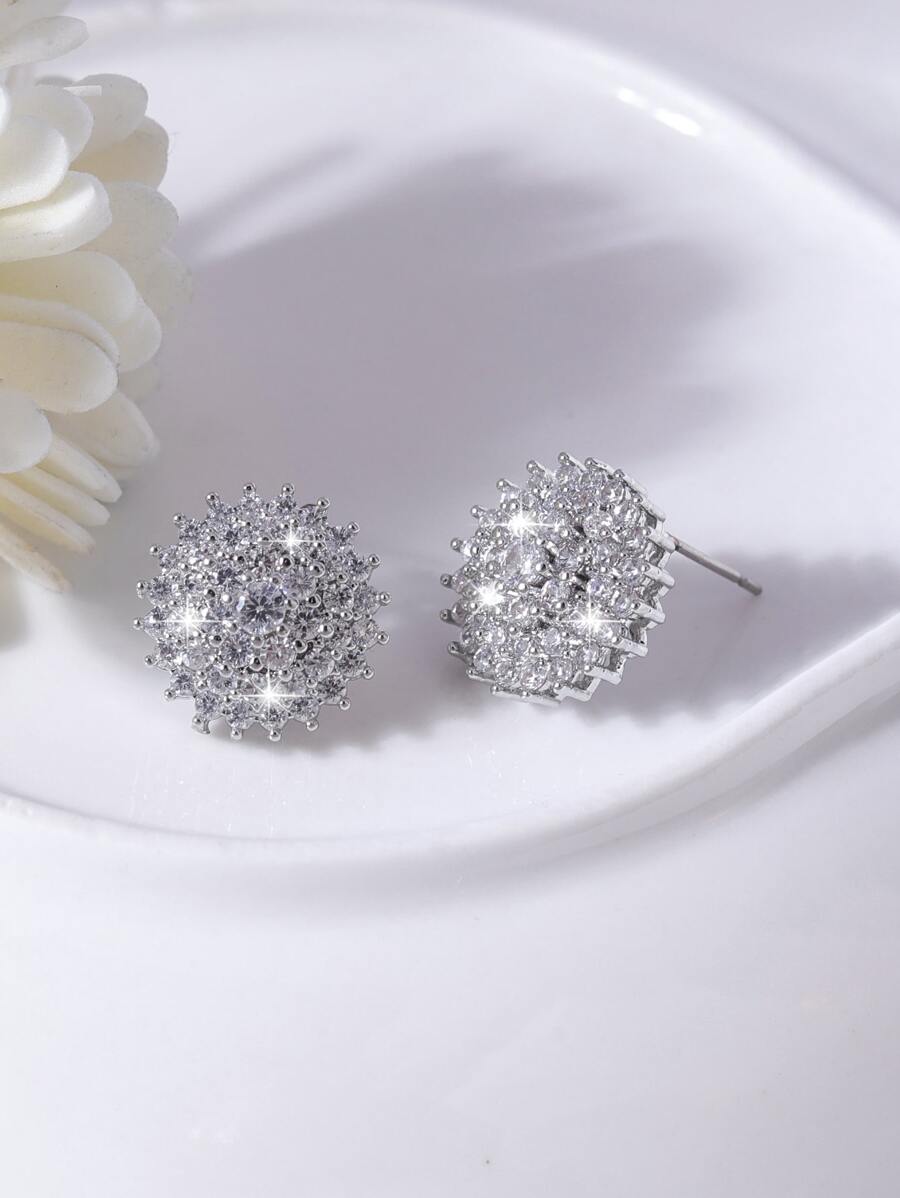 Cubic Zirconia Decor Earrings - Silver - View 1