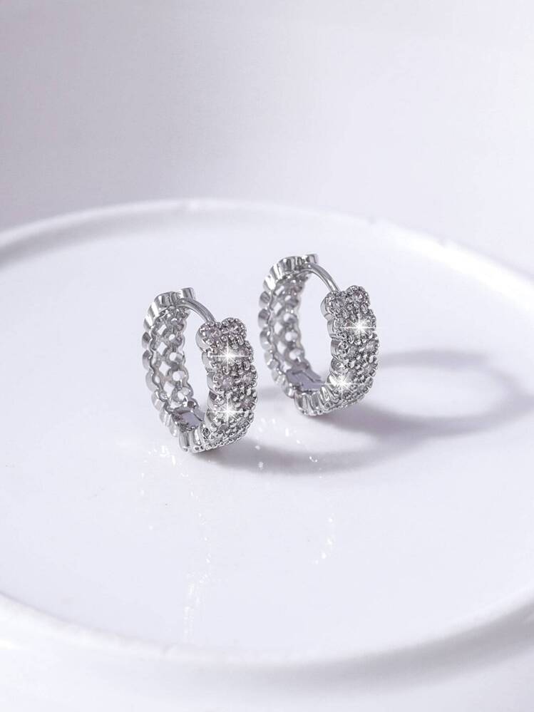 עגילים מעוקב זירקוניה קישוט - כסף - ראה 1