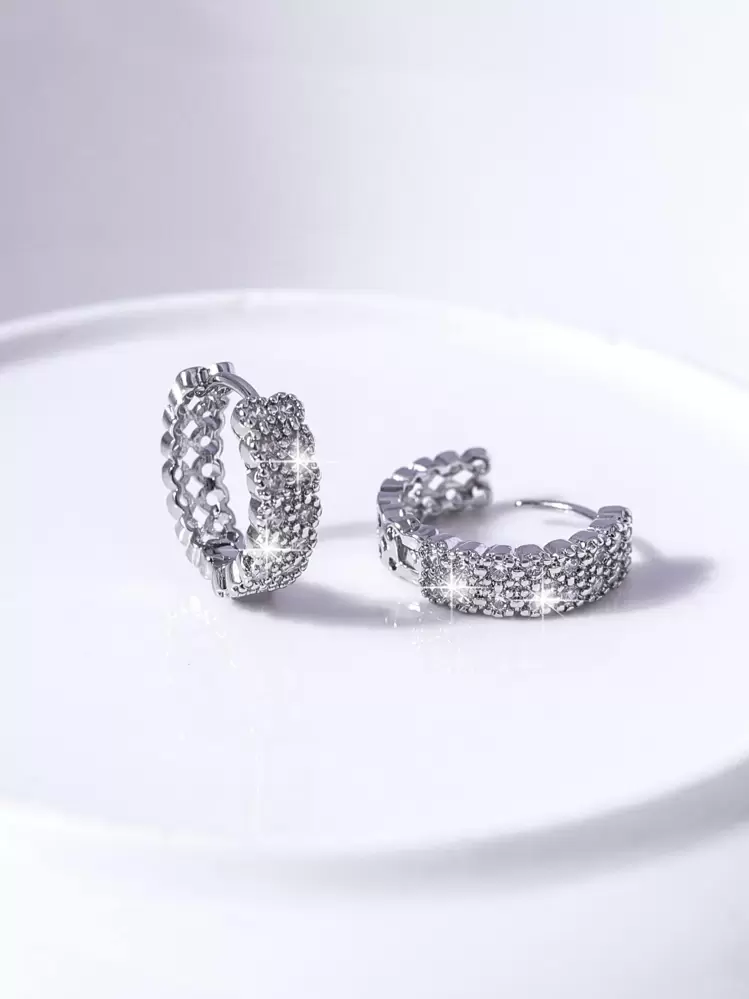 עגילים מעוקב זירקוניה קישוט - כסף - ראה 2