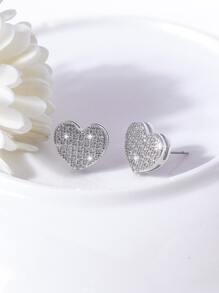 Bông tai stud Khối Zirconia  Trang trí trái tim - Bạc - Xem 1