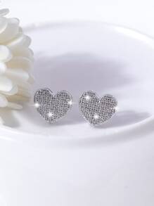 Bông tai stud Khối Zirconia  Trang trí trái tim - Bạc - Xem 2
