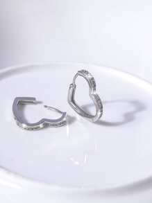 Aretes aro con diseño de corazón de circonita cúbica, regalo para San Valentín, mamá, madre, Día de la Madre - Plateado - Ver 2