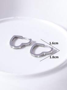 Aretes aro con diseño de corazón de circonita cúbica, regalo para San Valentín, mamá, madre, Día de la Madre - Plateado - Ver 3