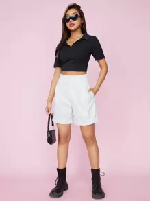 SHEIN EZwear Wide Leg Shorts - White - View 1
