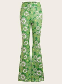 SHEIN Unity Allover Floral Print Flare Leg Trousers - Multicolor - View 1