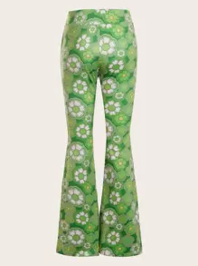 SHEIN Unity Allover Floral Print Flare Leg Trousers - Multicolor - View 2