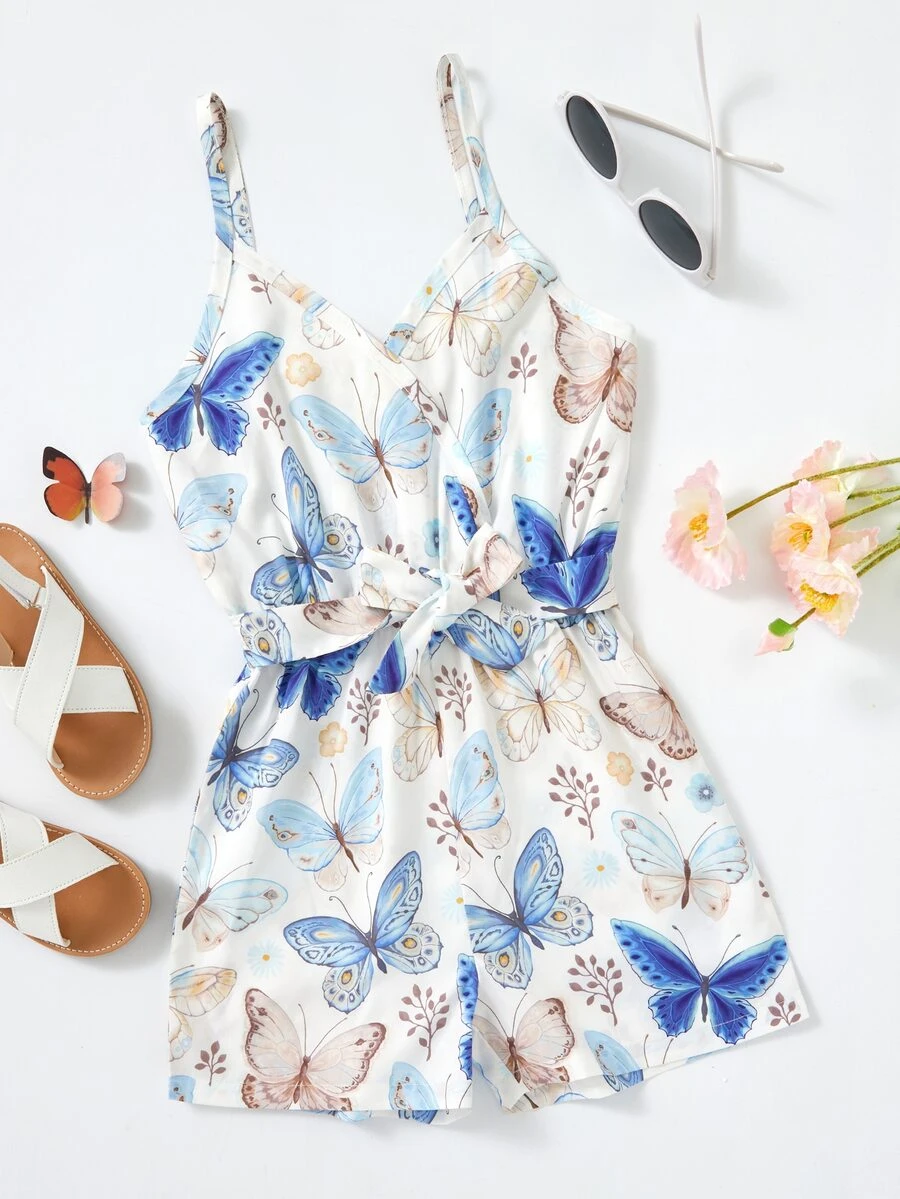 Áo liền quần Gái Thắt lưng Loại bướm Boho - trắng - Xem 1