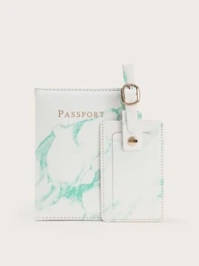 大理石和字母圖案護照夾帶行李牌 - 彩色 - 查看 1