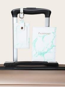 大理石和字母圖案護照夾帶行李牌 - 彩色 - 查看 2