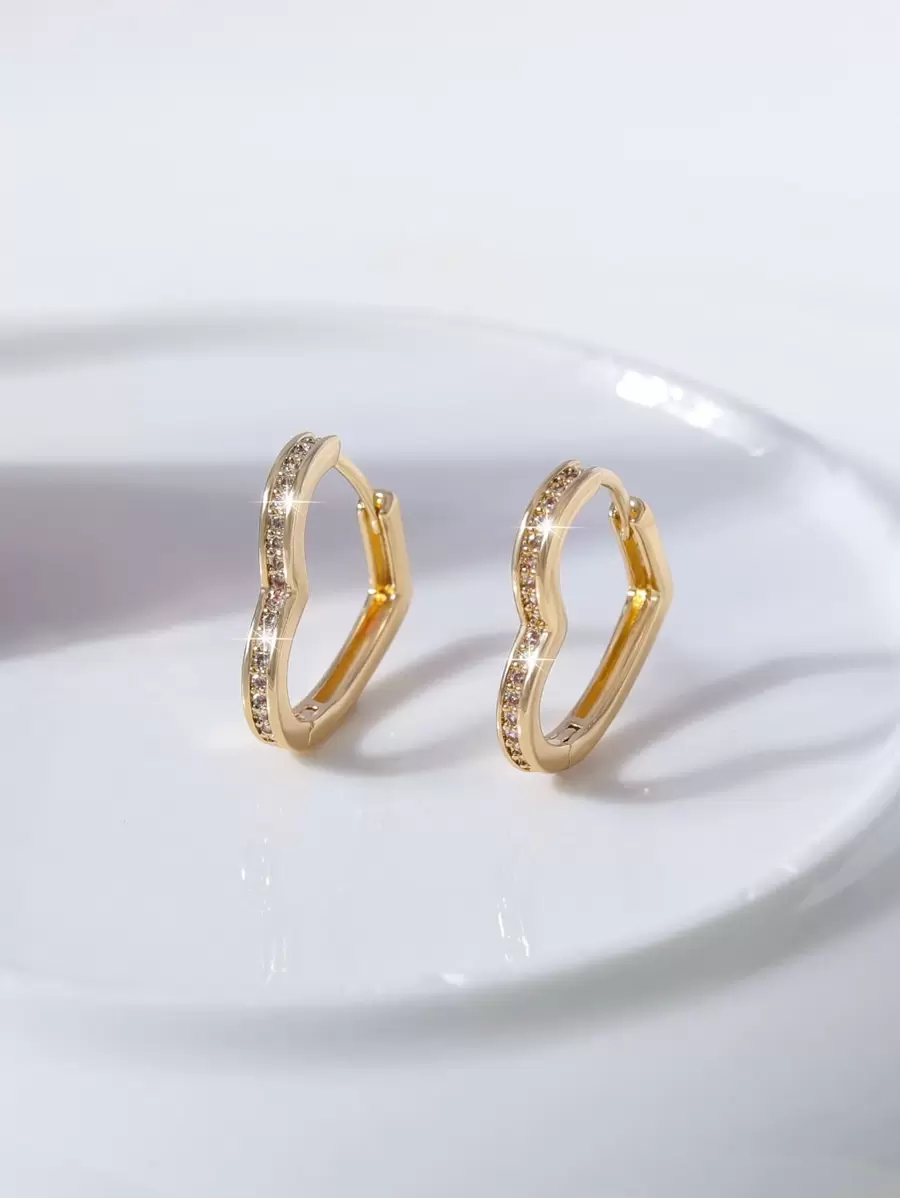 Cubic Zirconia Decor Hoop Earrings - Yellow Gold - View 1