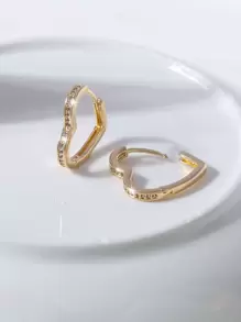 Cubic Zirconia Decor Hoop Earrings - Yellow Gold - View 2
