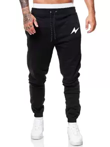 ROMWE MEN Street Life Men 2 Packs Lightning Print Sweatpants, School