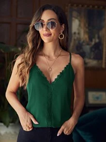 SHEIN Frenchy 鏤空蕾絲花邊吊帶上衣 - 墨綠色 - 查看 4