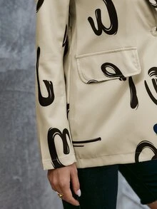 Glamaker Peak Collar Letter Graphic Blazer - Khaki - View 3