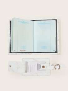 大理石和字母圖案護照套，帶行李牌 護照夾 護照套 護照錢包 護照袋 旅行度假 度假護照袋 飛行返校 男女旅行必需品 旅行配件 - 彩色 - 查看 5